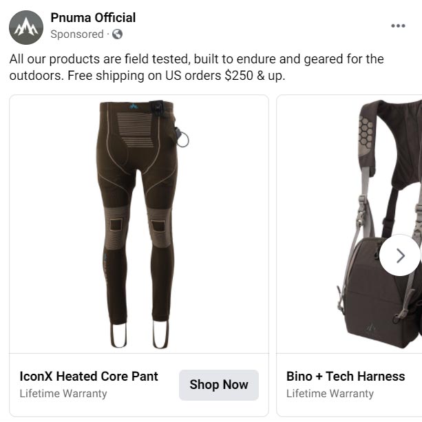 pnuma outdoors paid media shopping ad